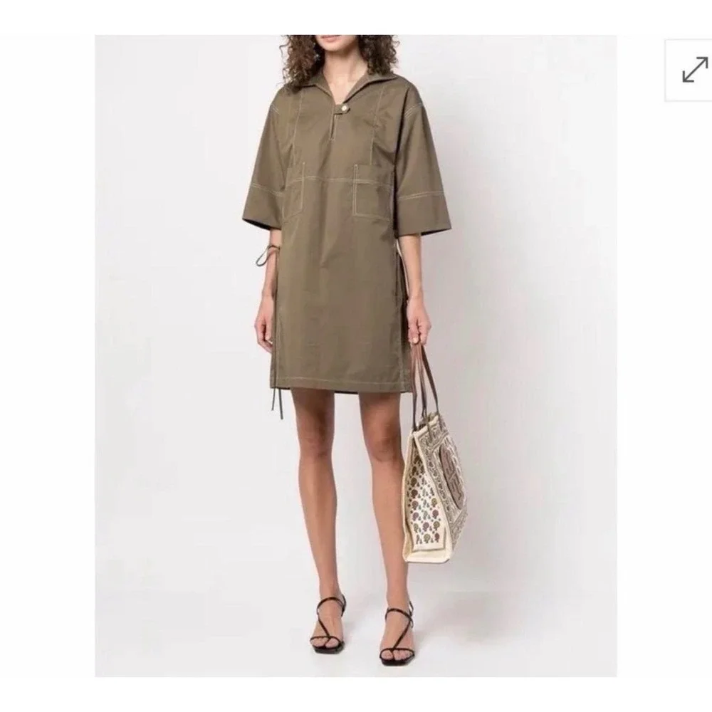 Tory Burch Boxy Cotton Shift Dress 12 Olive Green Utility Safari Gorpcore